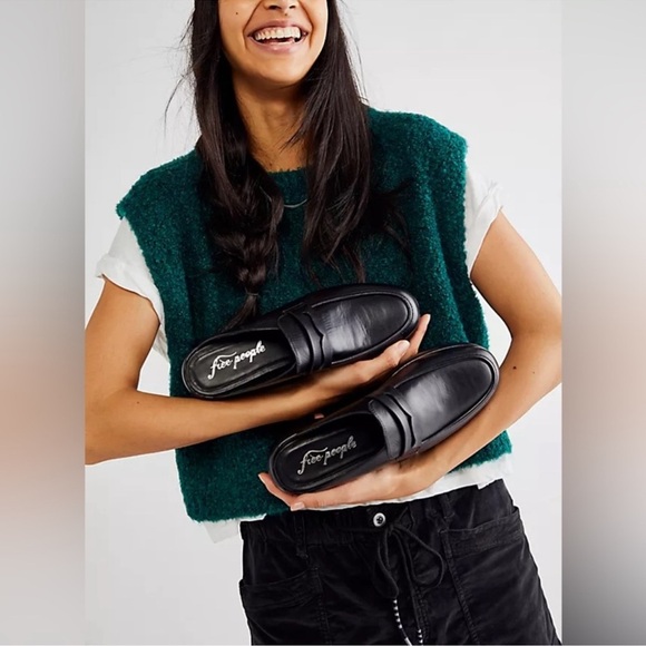 NWOB Free People Winston Black Leather
Platform Loafers Mules size 36 US 6 - Picture 6 of 15